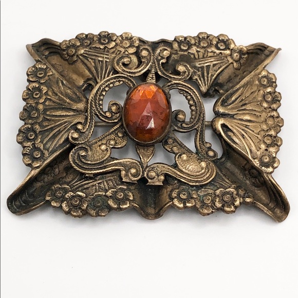 Antique Art Nouveau Crystal Floral Sash Brooch Pin - Picture 2 of 4